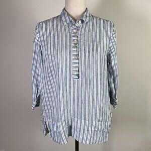 J Jill Love Linen Striped Button Down Women's Small Blue Striped White Lagenlook